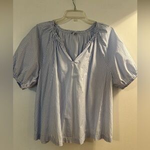 Old Navy Blue and White Striped Puff-Sleeve Top